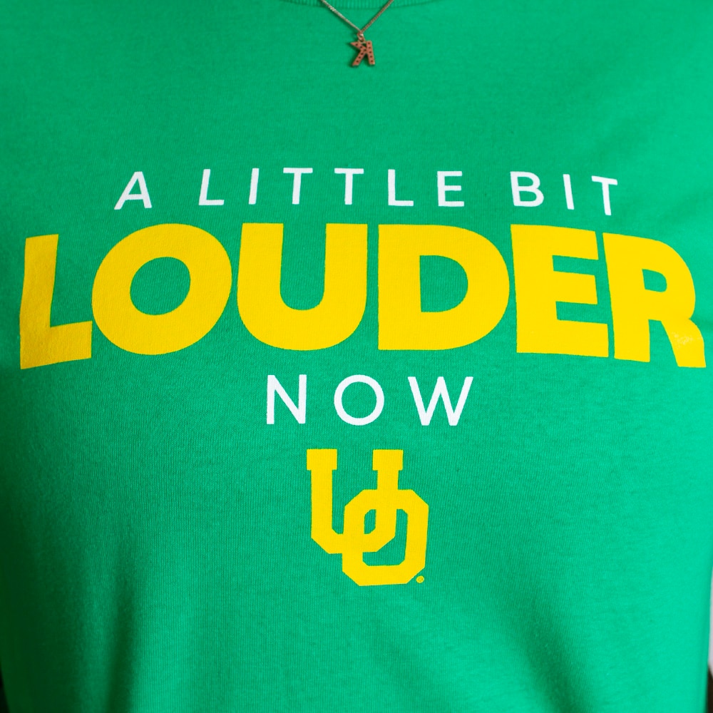 Interlocking UO, McKenzie SewOn, Green, Crew Neck, Cotton, Men, Unisex, Football, A Little Bit Louder Now, T-Shirt, 838062